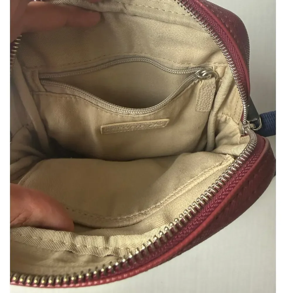 Lacoste Crossbody Bag - Burgundy with Blue Strap